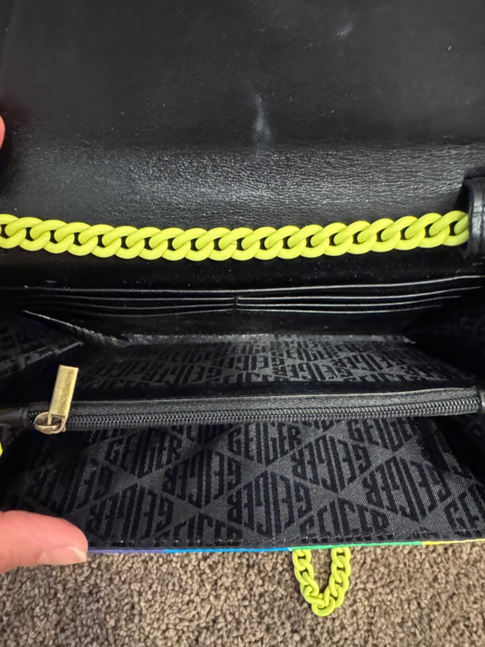 Kurt Geiger London Kensington Chain Wallet rainbow print crossbody bag - Picture 8 of 9